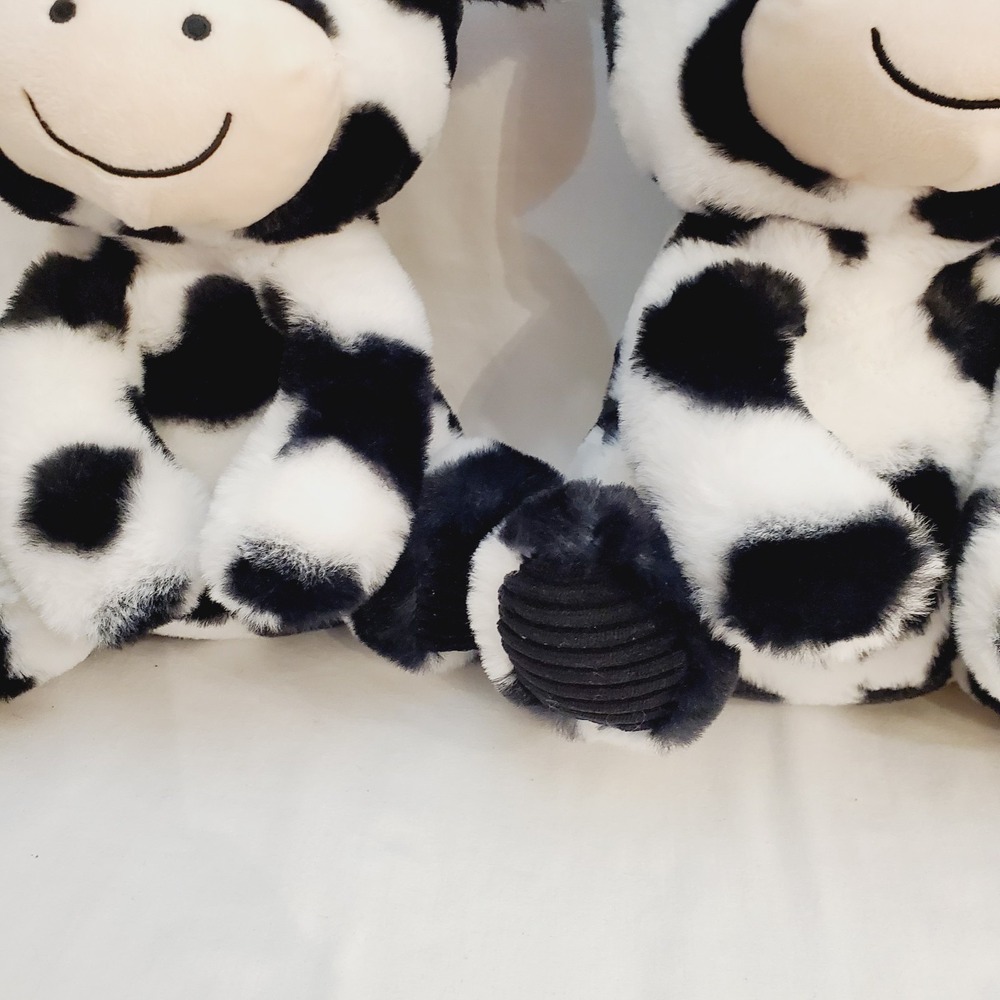 Set Of 2 Spark Create Imagine Black & White Cows 12" Plush Rattle Crinkle Twins - Picture 7 of 11